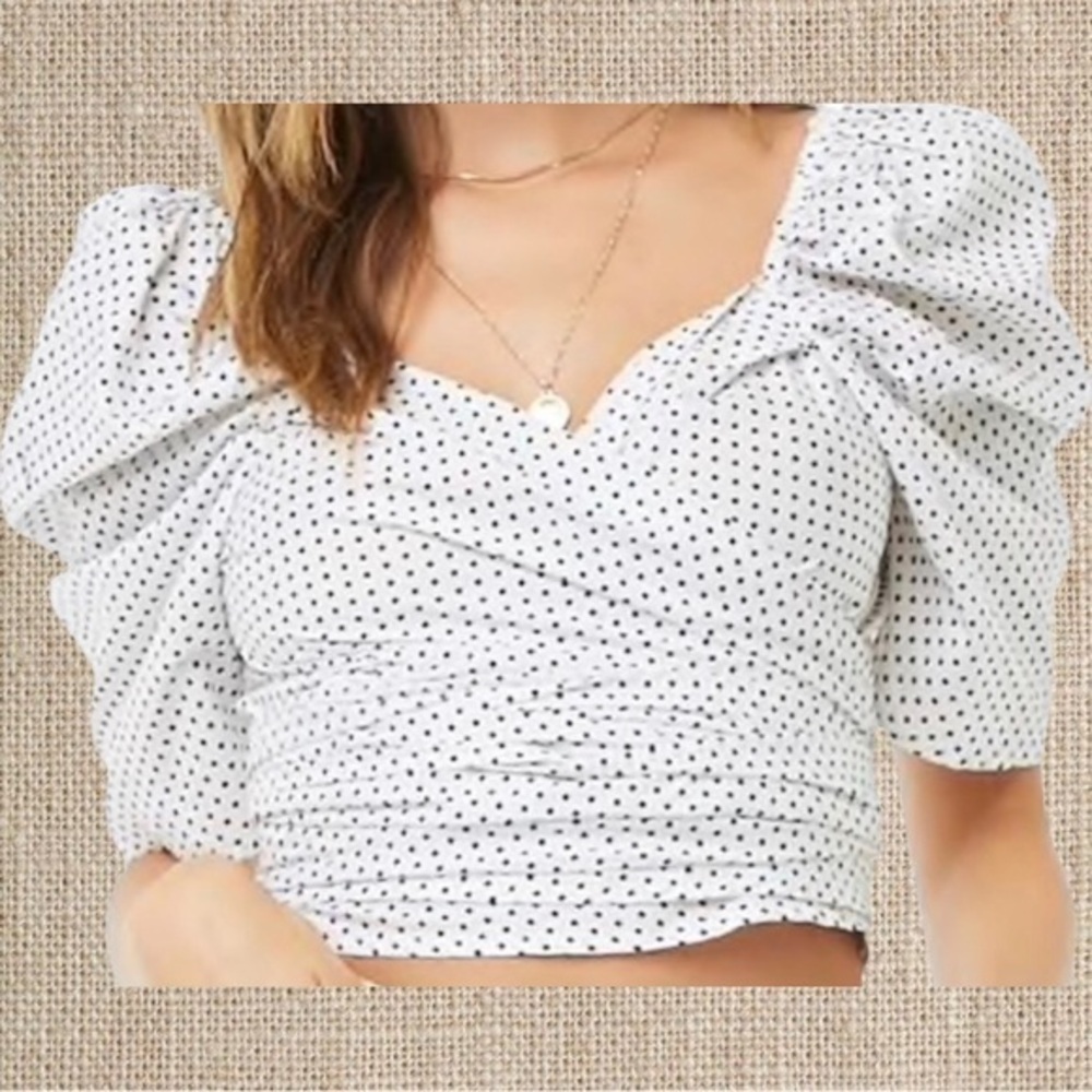 White Polka Dot Puff Sleeve Top - Picture 1 of 1